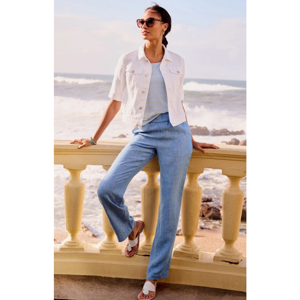 Talbots Nantucket pull on wide leg pants linen size SP